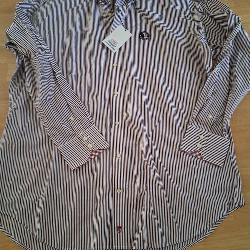 Thomas Dean Navy and White Striped Button Down Shirt